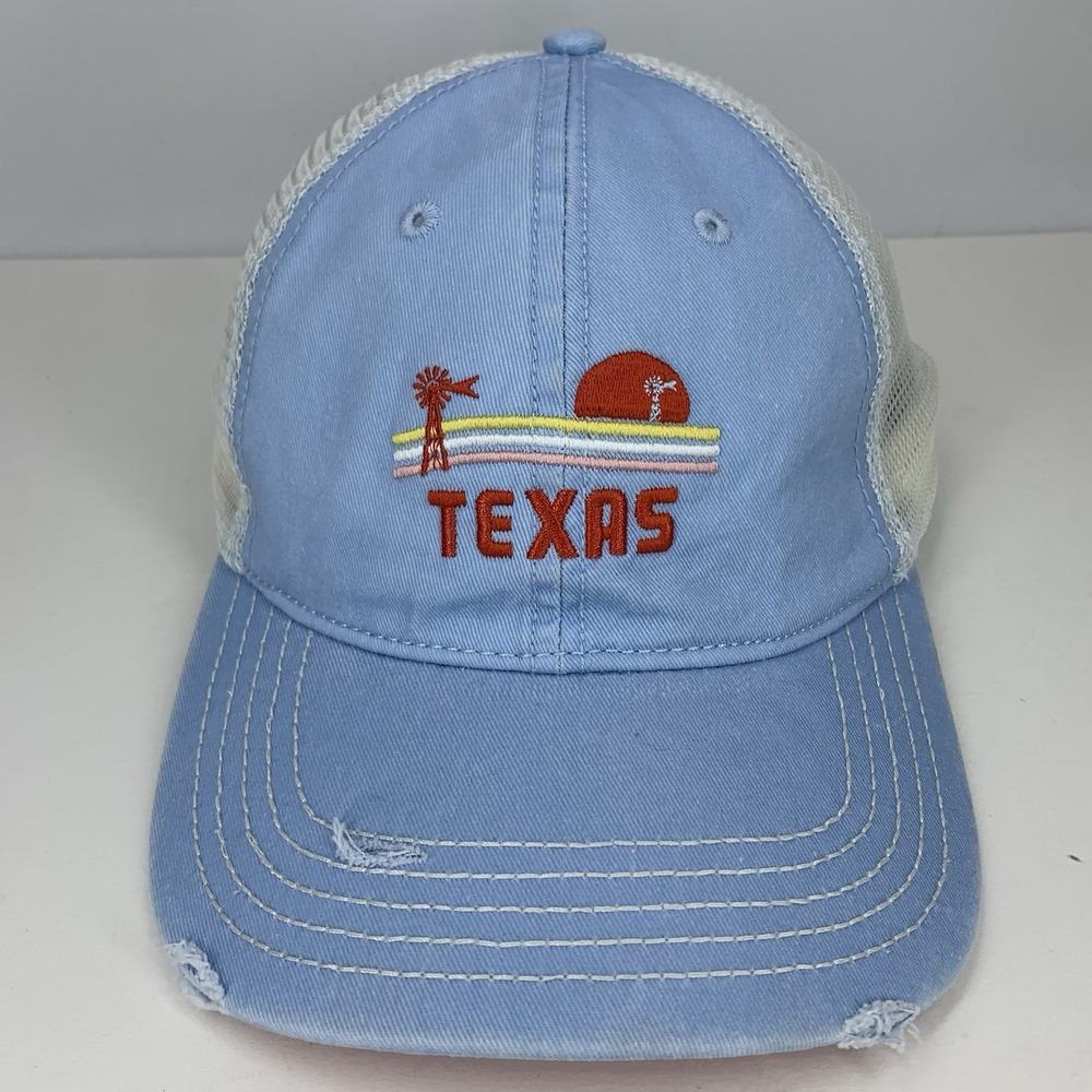 Texas Windmill Hat Blue White Mesh Adjustable Strap OSFM Home Free Baseball Cap